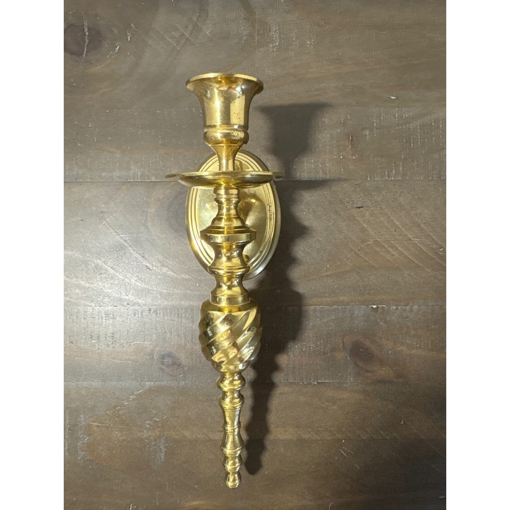 VTG Lacquered Brass Wall Sconce Candle Holder Spiral Twist Gold Made in India